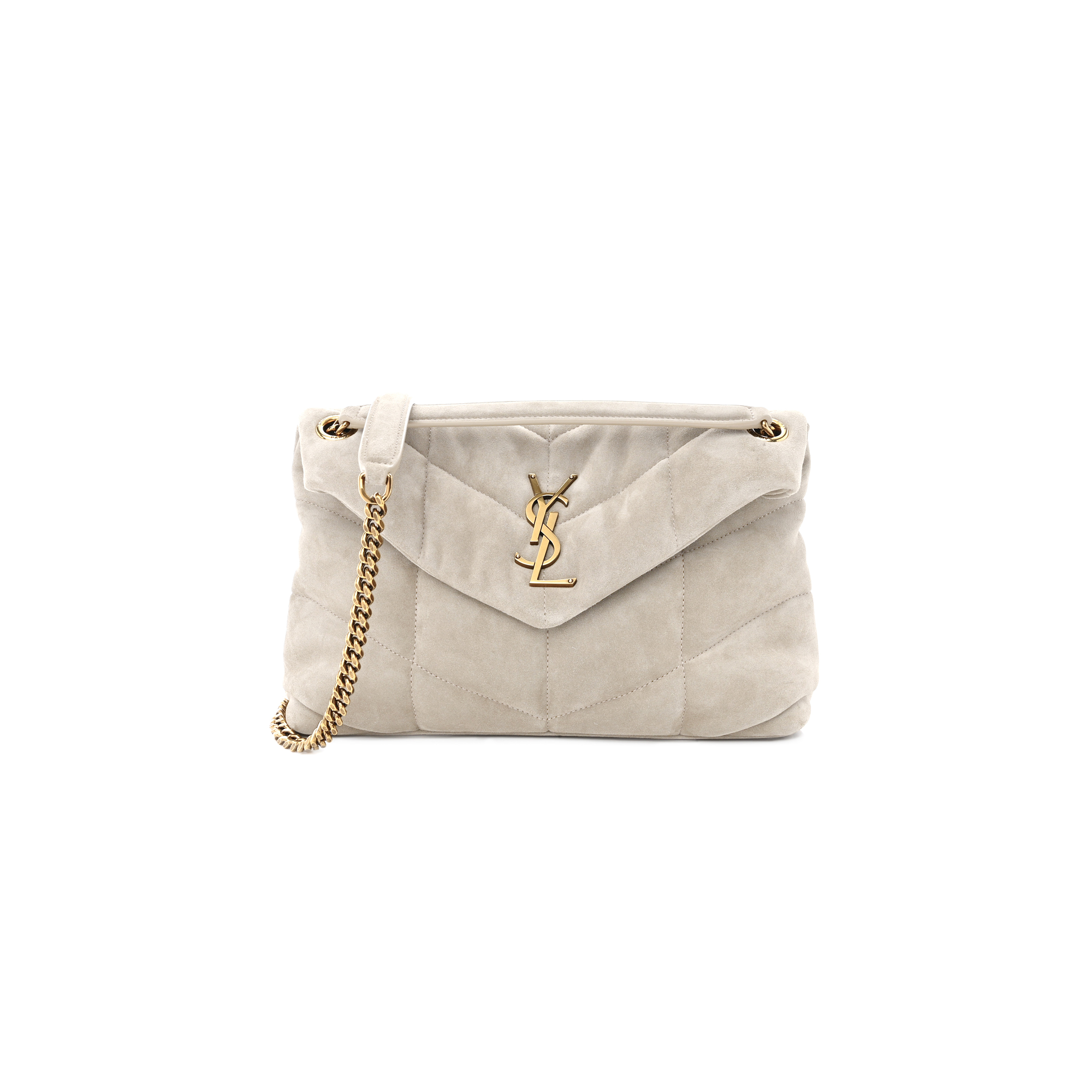 YSL PUFFER SMALL CHAIN BAG IN QUILTED SUEDE 5774762653548 (29*17*11cm)